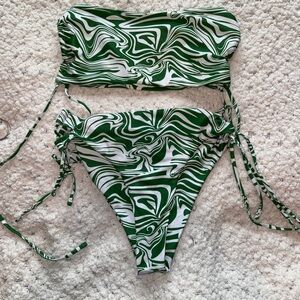 Green and White Swirl Bikini Set